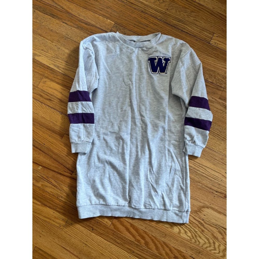 University of Washington LS Sweatshirt Dress with Moss Stitch "W" Emblem on Ches